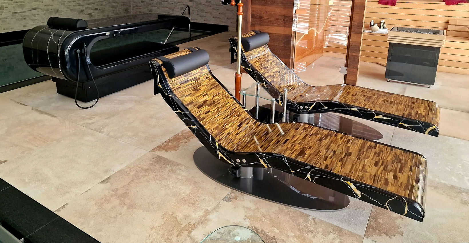 Caesar Empire heated lounge chairs in tiger eye stone with electric tilt – pure relaxation