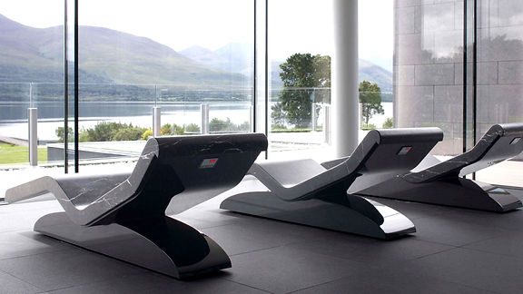 CLEOPATRA "MODERNO" INFRARED HEATED LOUNGERS, HEATED LOUNGE CHAIRS, LUXURY HEATED LOUNGERS, HEATED CHAISE LOUNGES, SPA DESIGN, HEATED SPA LOUNGERS, WELLNESS LOUNGERS, HEATED BENCHES