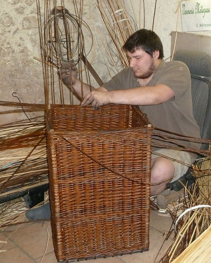 Aurelien Métézeau en pleine fabrication d'un coffre osier blanc osier brut vannerie osie
