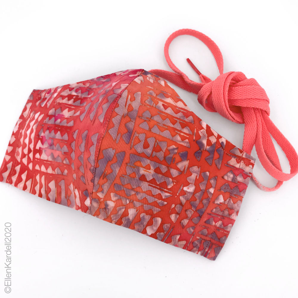 Coral batik cotton facemask, handmade in Missouri