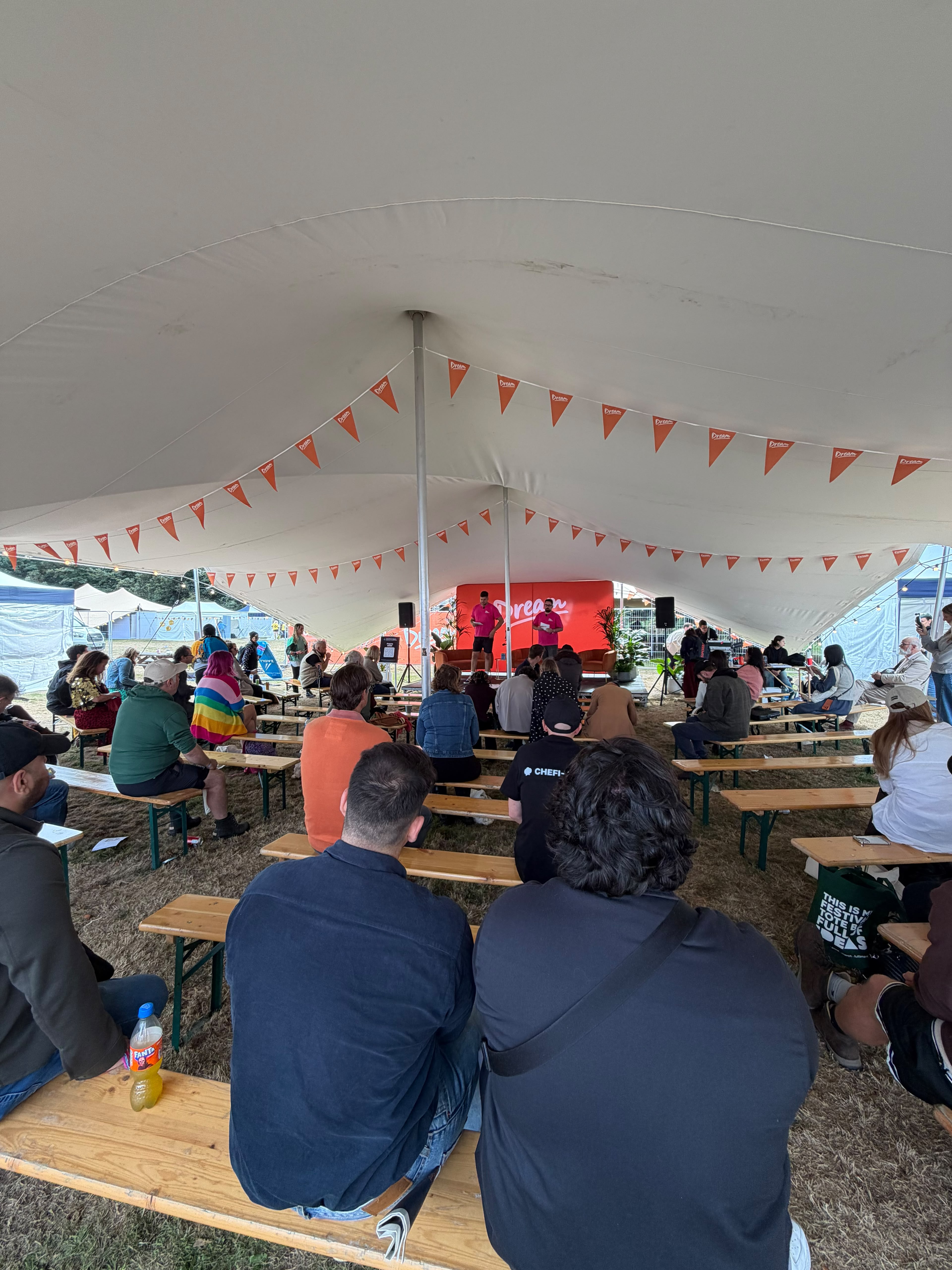Audience watching Karl Cowell speak at Ideas Fest, Dreamland stage