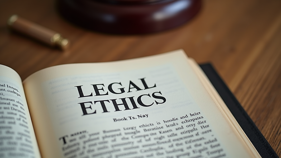 Close-up view of a legal ethics book on a wooden desk