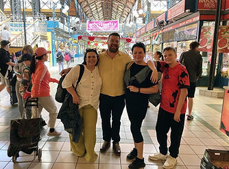 Private Budapest tour guide Stefan Uhrinak with clients at the Grand Market Hall
