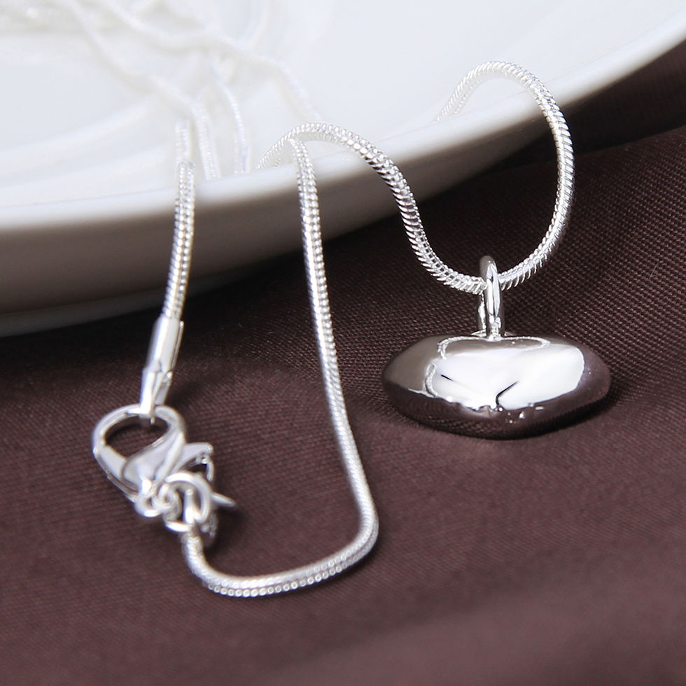 Thumbnail: DOTEFFIL Silver Color Solid Small Heart Pendant Necklace Snake Chain