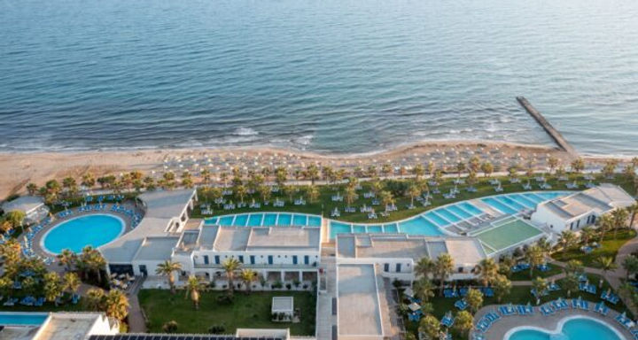 Ariel view of Lyttos Beach Resort showing swimming pools and hotel