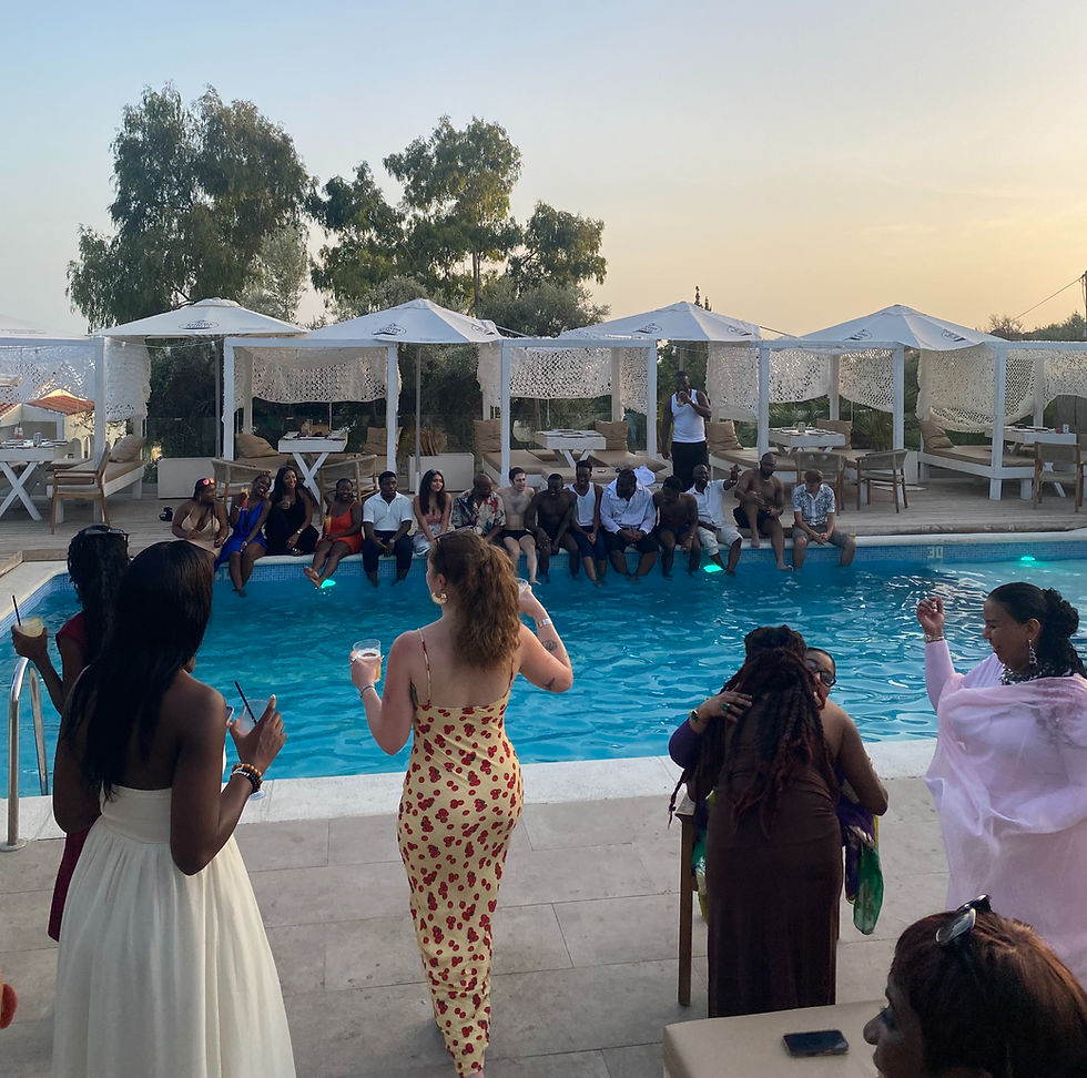 Day-one pool party at Villa del Mar in Nerja during a two-day UK destination wedding celebration