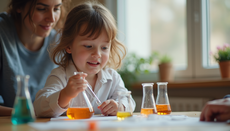Close-up of a child engaged in a hands-on science experiment at home