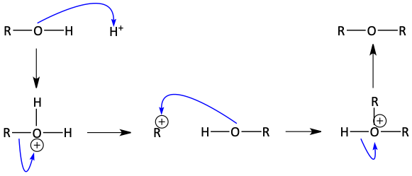 Mechanism for bimolecular dehydration to form ethers