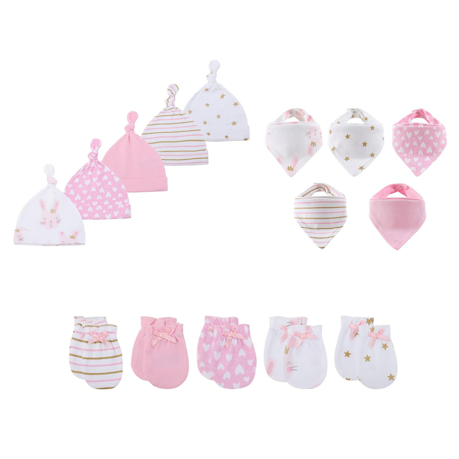 15-Piece Baby Hat, Bib & Mitten Set