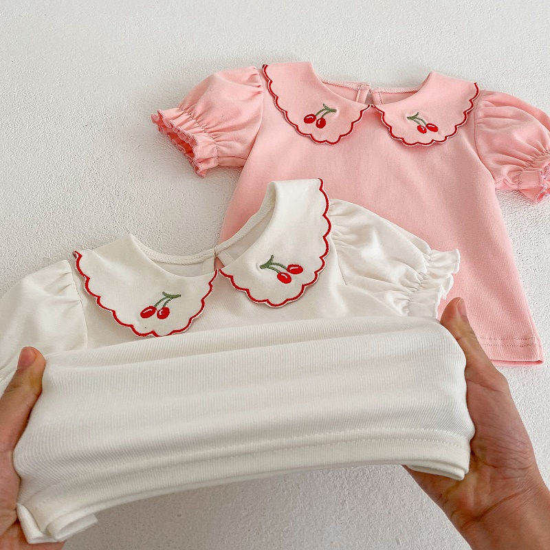 Thumbnail: Cherry Embroidered Peter Pan Collar Top