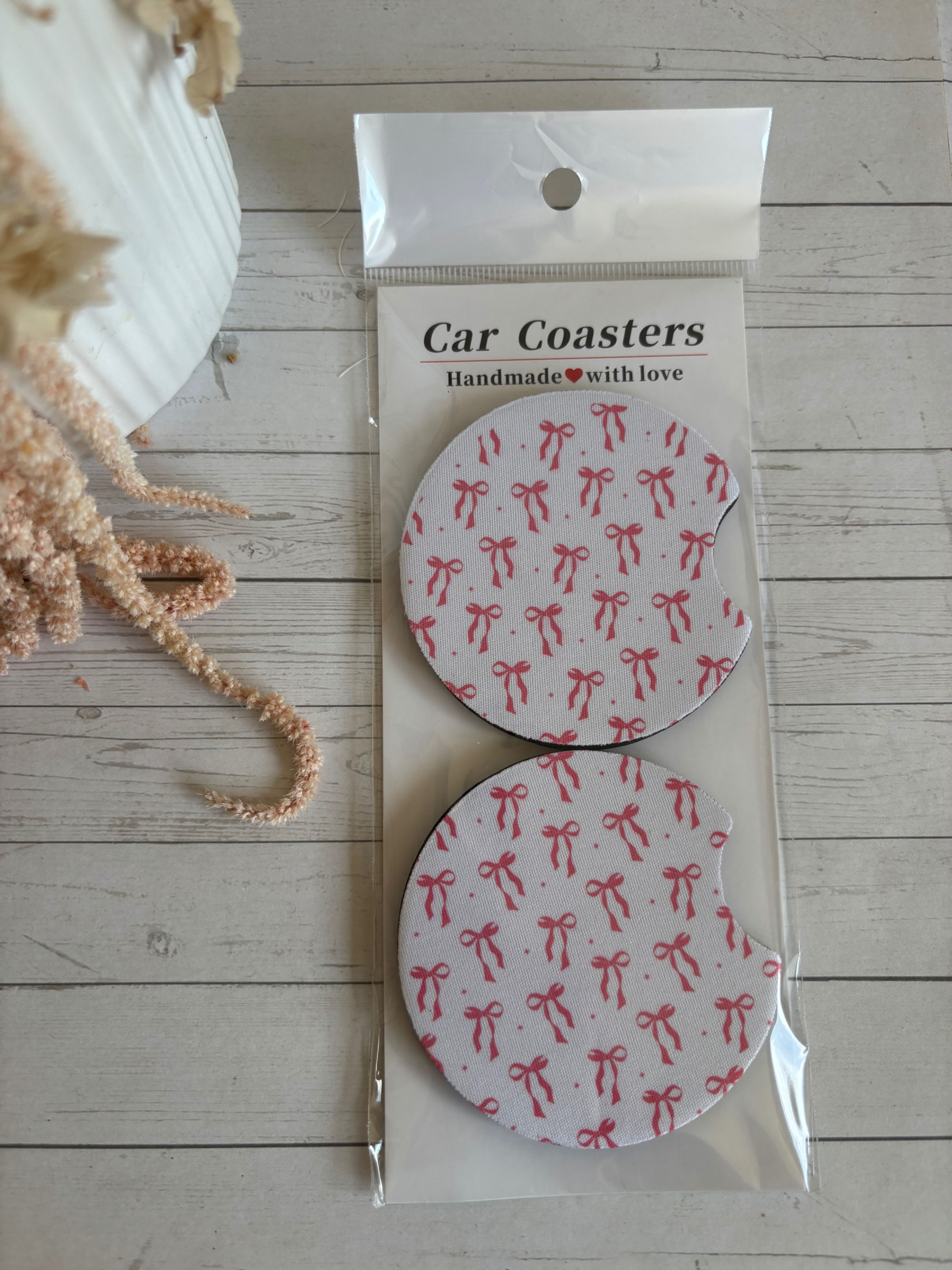 Pink Bows Car Coaster