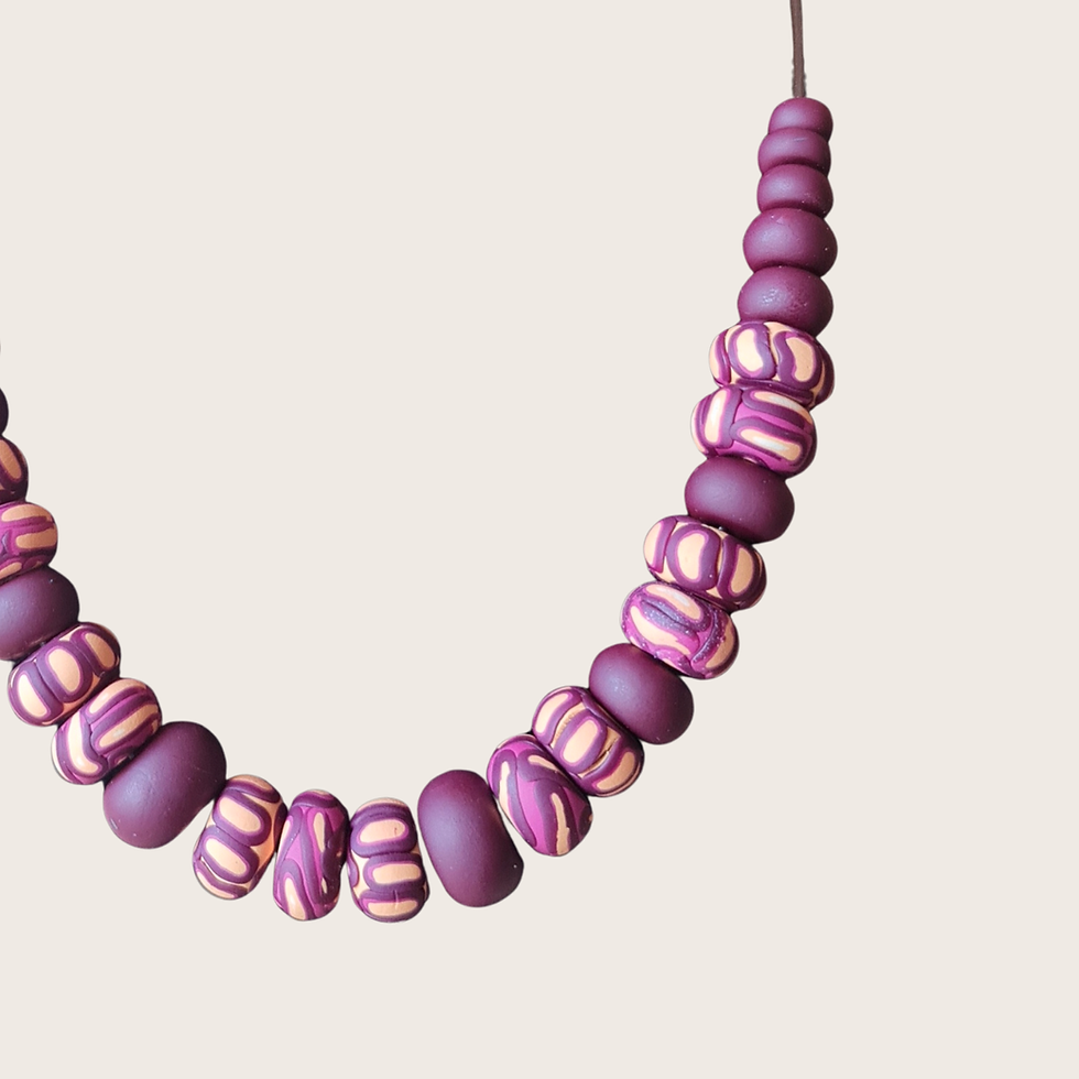 Thumbnail: Close-up detail of handmade polymer clay beads with a soft matte finish, highlighting the texture and pattern