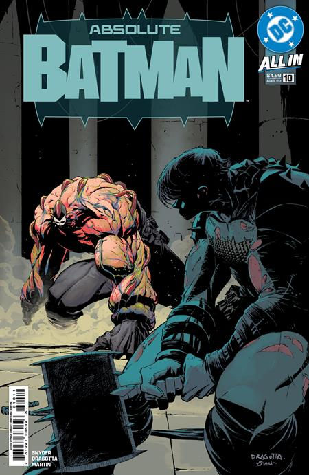 Comic cover: Two masked figures face off in a shadowy setting. Prominent text reads "Absolute Batman." Dark, intense atmosphere.