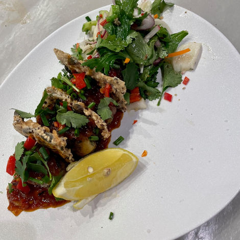 צלחת אוכל עם דג, עשבי תיבול ולימון, ארוחה פרטית ארוחת שף אינטימית Raia Erica Myrian