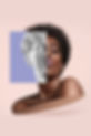 Picture of woman with face half covered by a greek statue