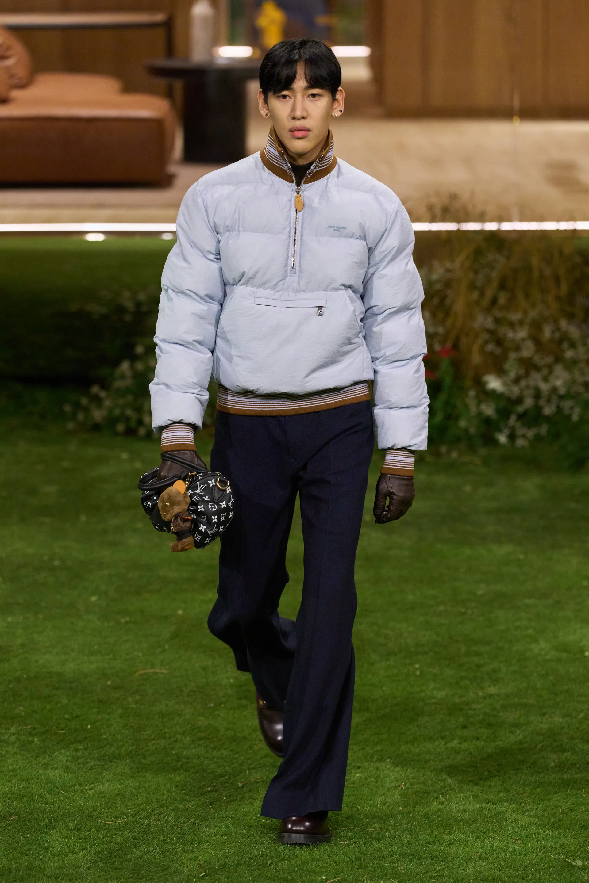 K Pop Idol from GOT7 Bam Bam walking the Louis Vuitton AW26 show