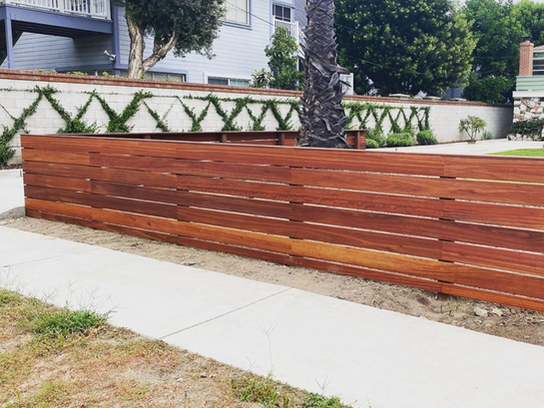 Mangaris Hardwood Horizontal Fence with Stain in Tustin, CA