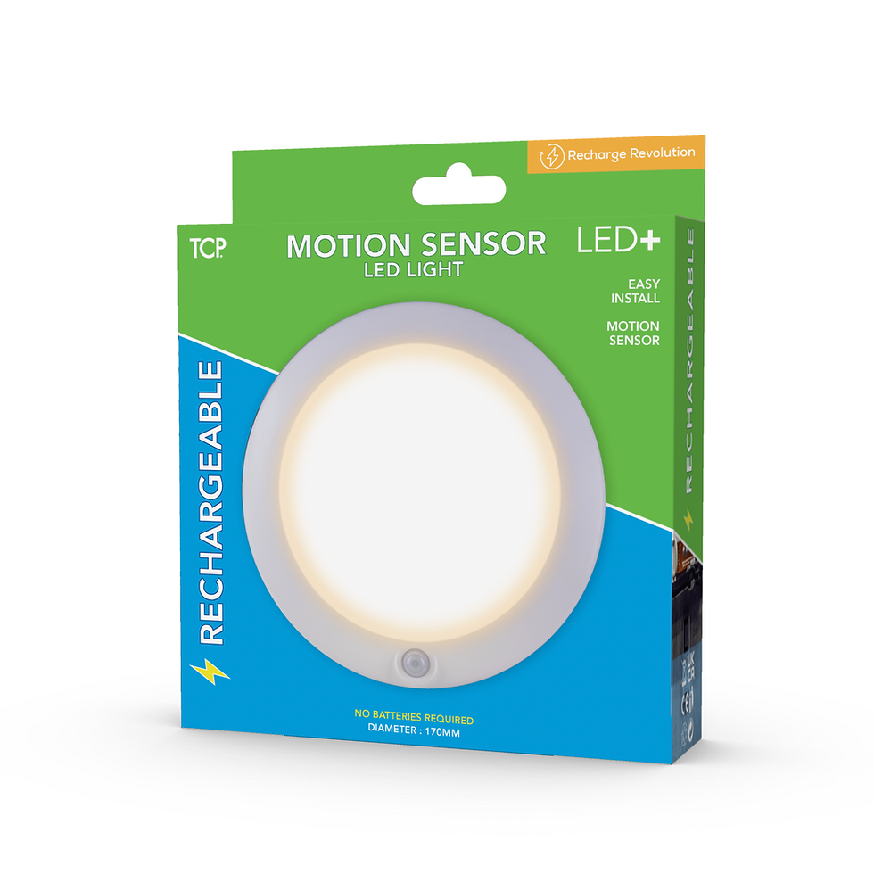 TCP LED Plus Rechargeable Round Light with PIR 200 Lumens Warm white