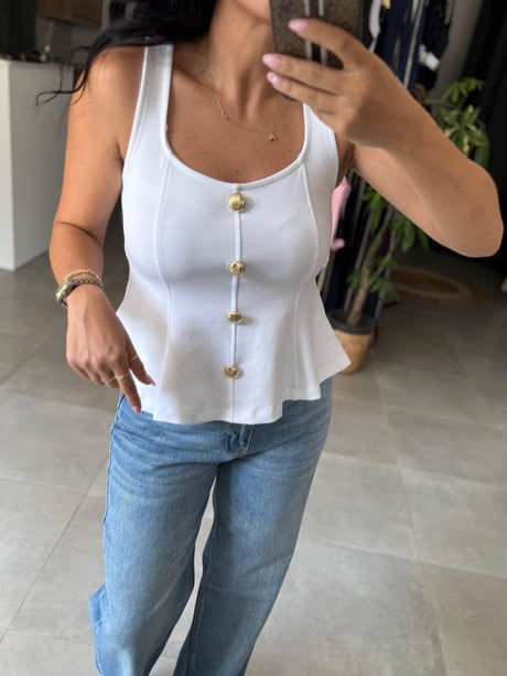Gold Dugme Detay Peplum Bluz Model üzerinde Görünümü