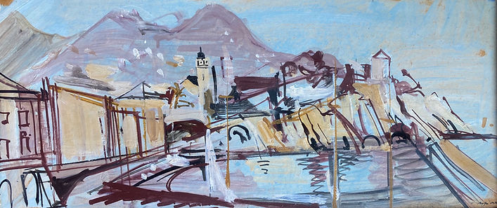 _Port Nervi_, été 1947, huile sur papier contrecollée sur isorel, signée en bas à droite,