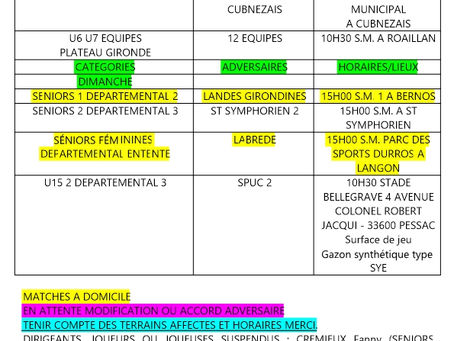 PLANNING MODIFIE DES 09 ET 10 AVRIL 2022