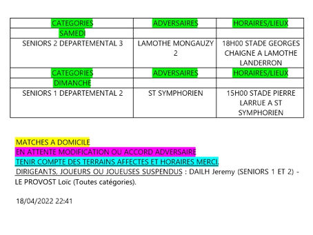 RENCONTRES DES 23 ET 24 AVRIL 2022
