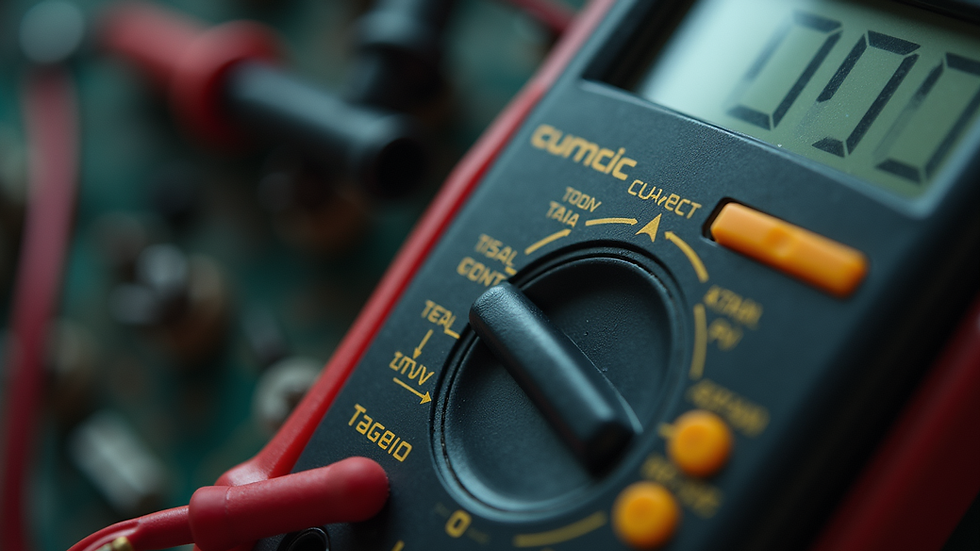 Close-up view of a multimeter measuring electrical current