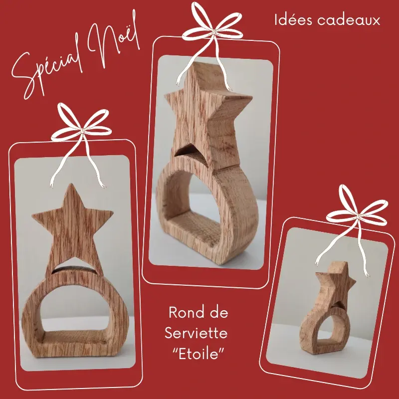 Miniature : Rond de serviette en bois en forme d'étoile