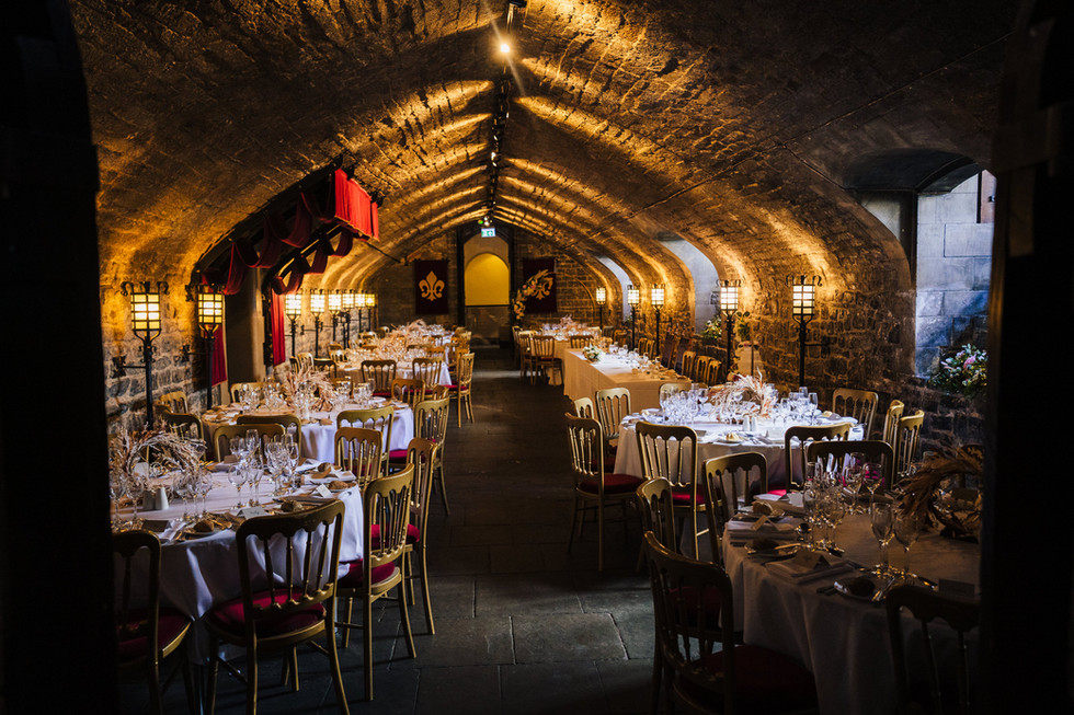 the undercroft table details at cardiff castle wedding