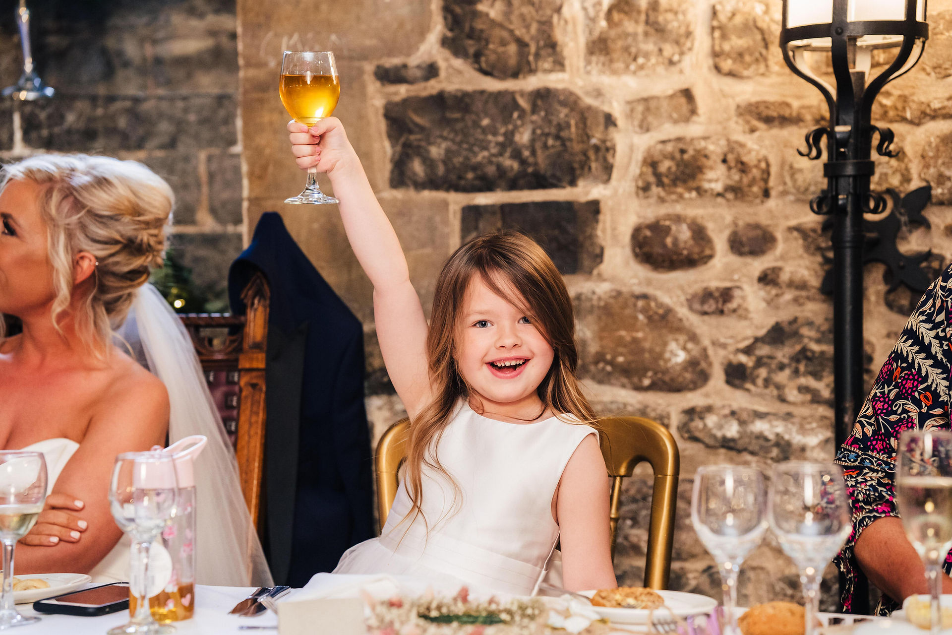 cheers from flower girls at cardiff castle wedding