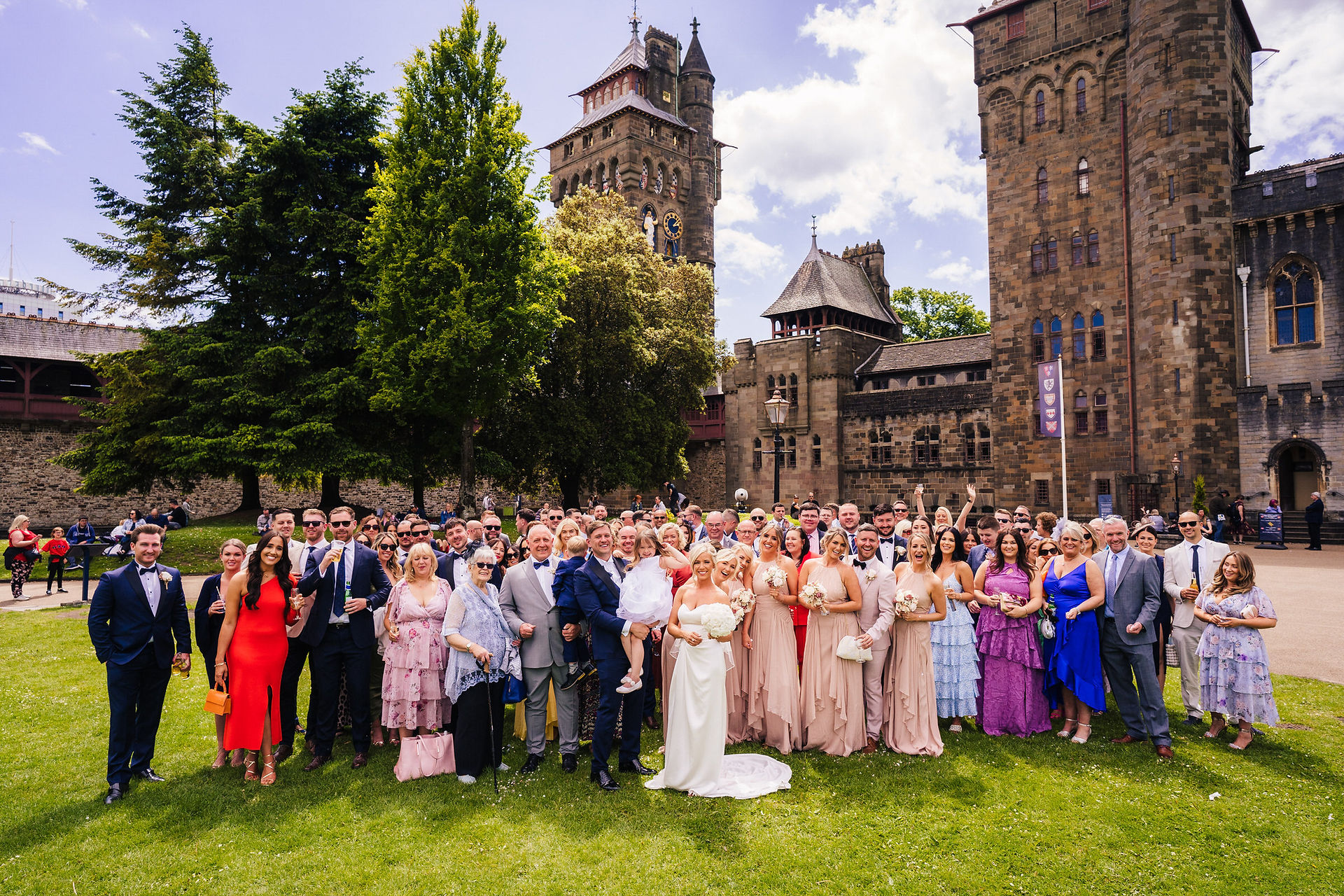 Family group shot at cardiff castle wedding