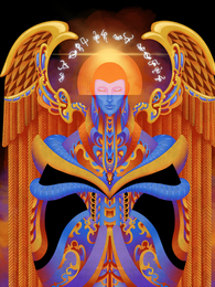 Ornate figure with wings and halo