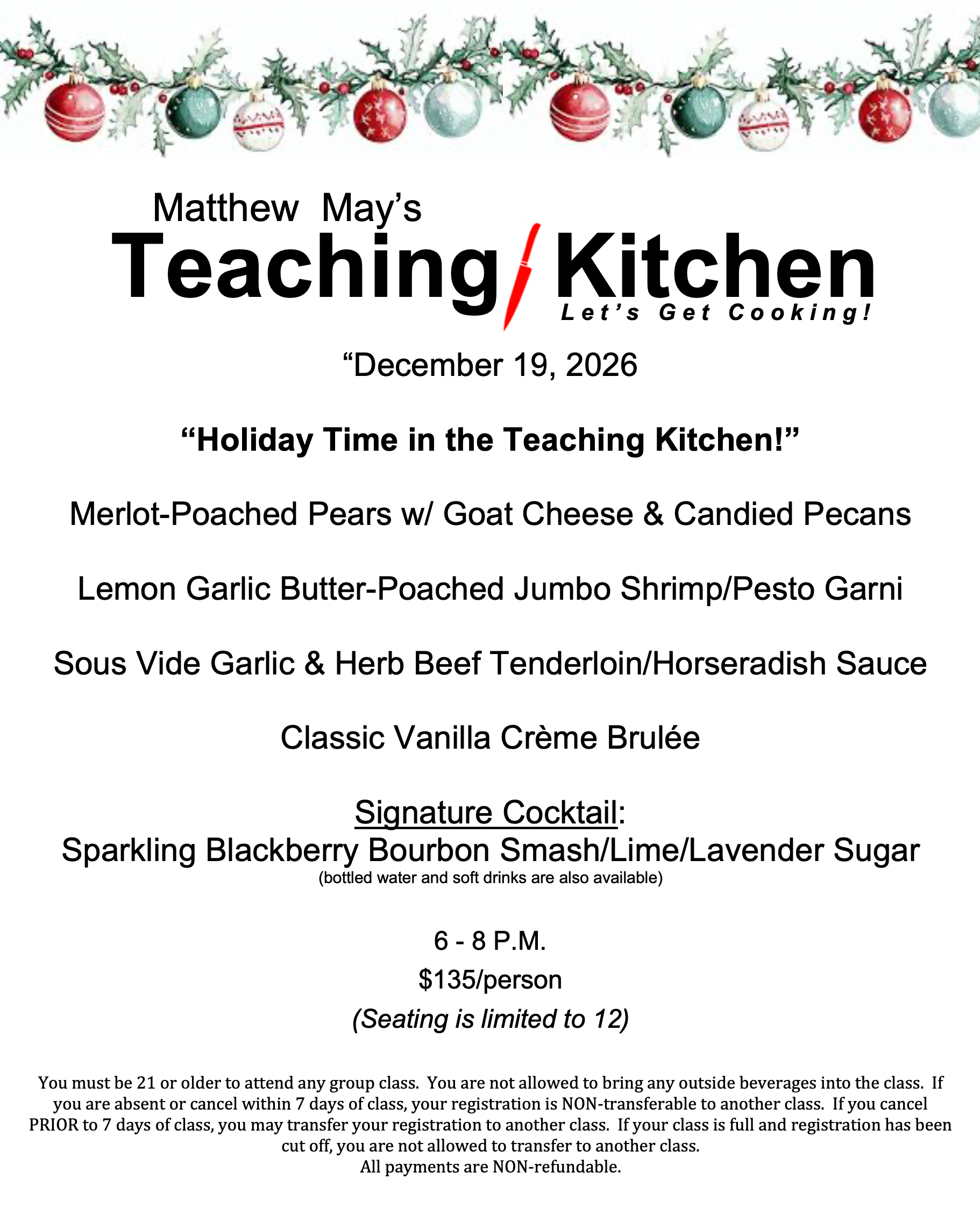"Holiday Time in the Teaching Kitchen" December 19, 2026