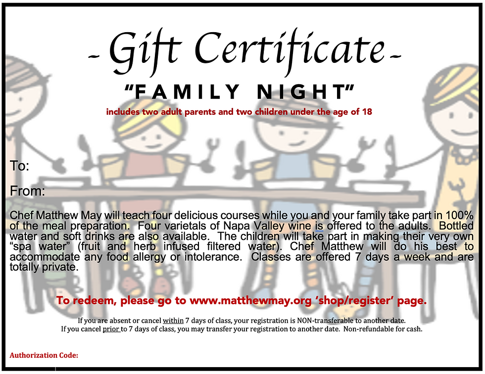 "Family Night" GIFT CERTIFICATE