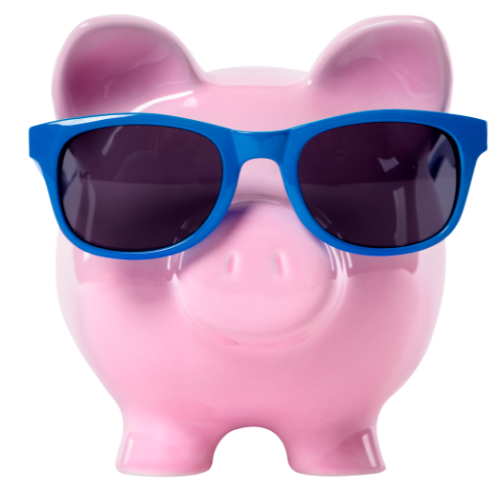 A piggy bank with sunglasses on