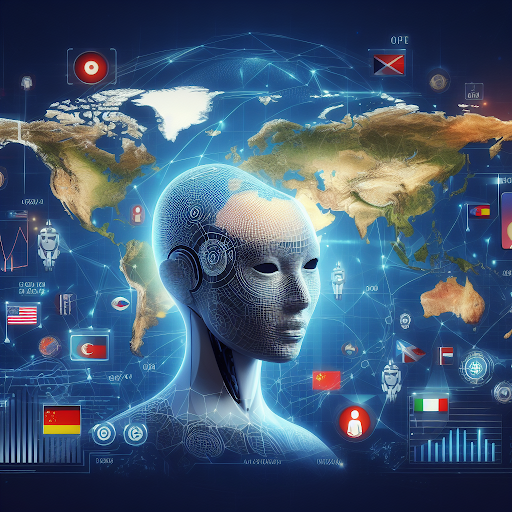 A photorealistic image of a cyborg's head, its metallic skin pitted and scratched. Behind it, a world map with glowing city lights hints at a future shaped by technology.