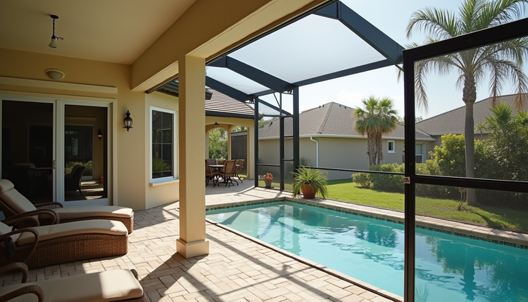 Eye-level view of a well-installed screen lanai with sturdy framing and secure screens