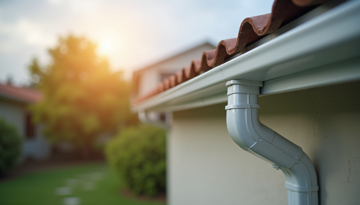 Eye-level view of seamless aluminum gutter installed on a Central Florida home