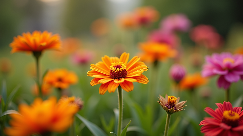 Eye-level view of a flower bed with vibrant flowers