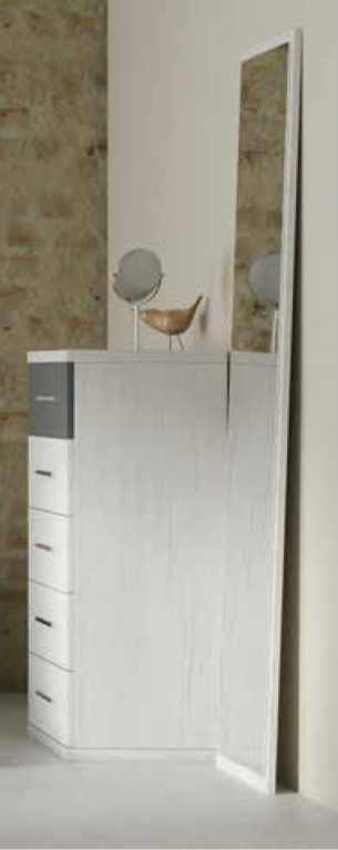 Long mirror white, 5 drawer chest, white with 1 dark grey