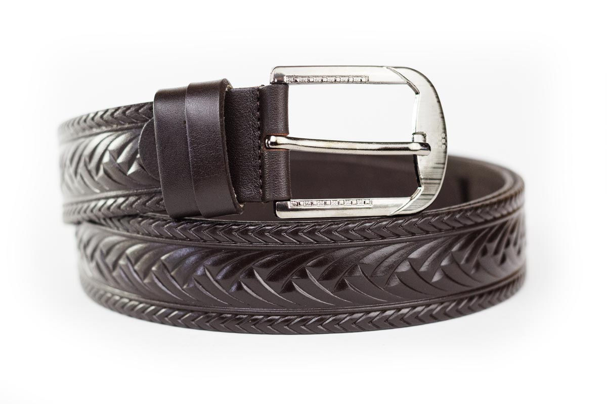 Ремінь ‘NB’ коричневий з візерунком 35 мм