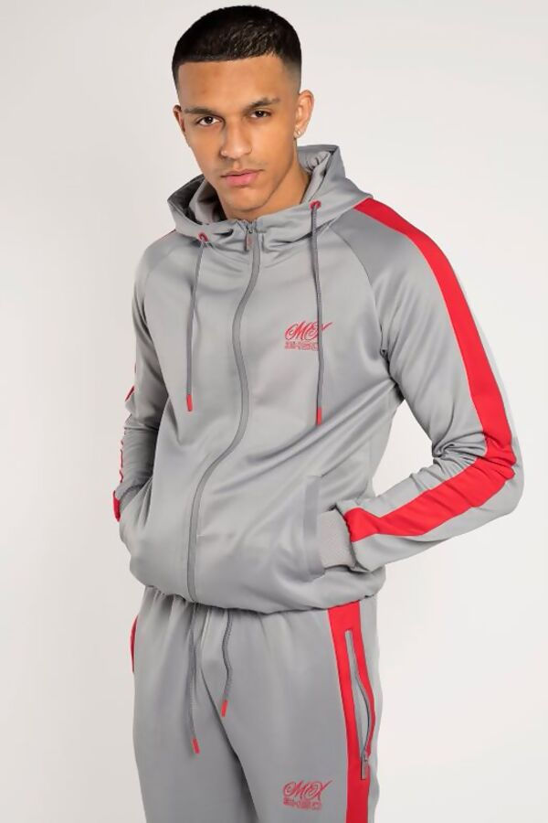 Thumbnail: Calvin Red and Grey Striped Hooded Tracksuit