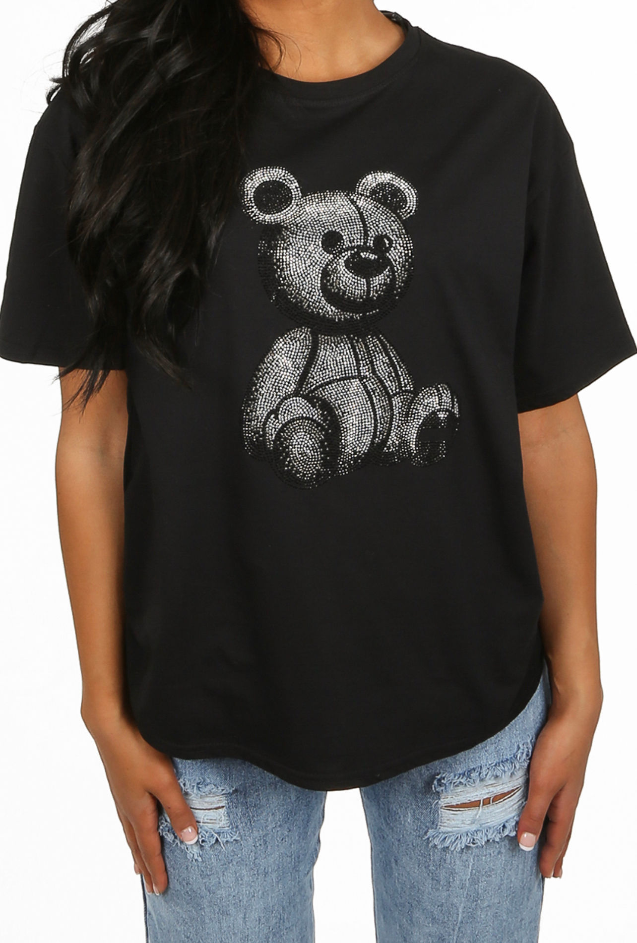 Katy Black Embellished Teddy T-shirt 