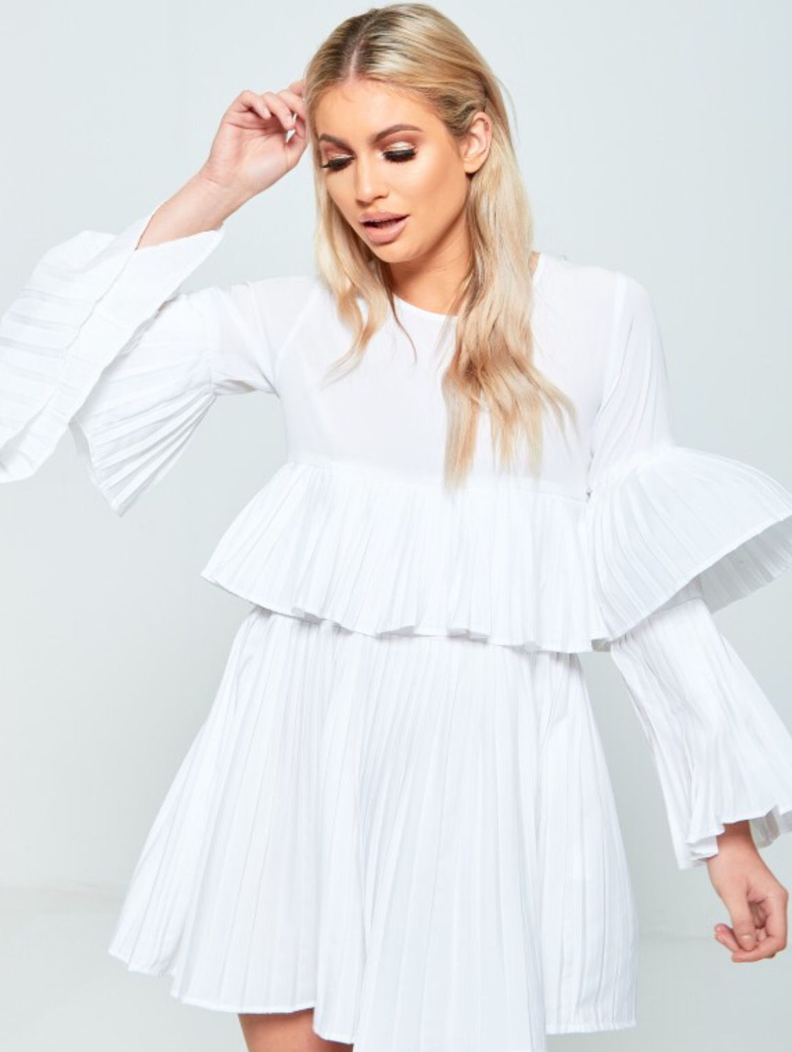 Mazz Pleated Ruffle Mini Dress