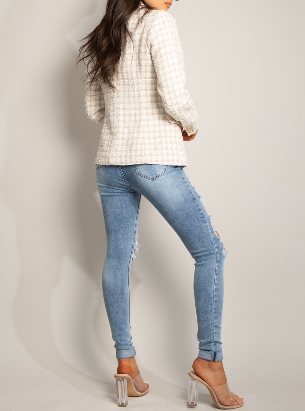Thumbnail: Anna Tweed Double Breast Golden Button Blazer 