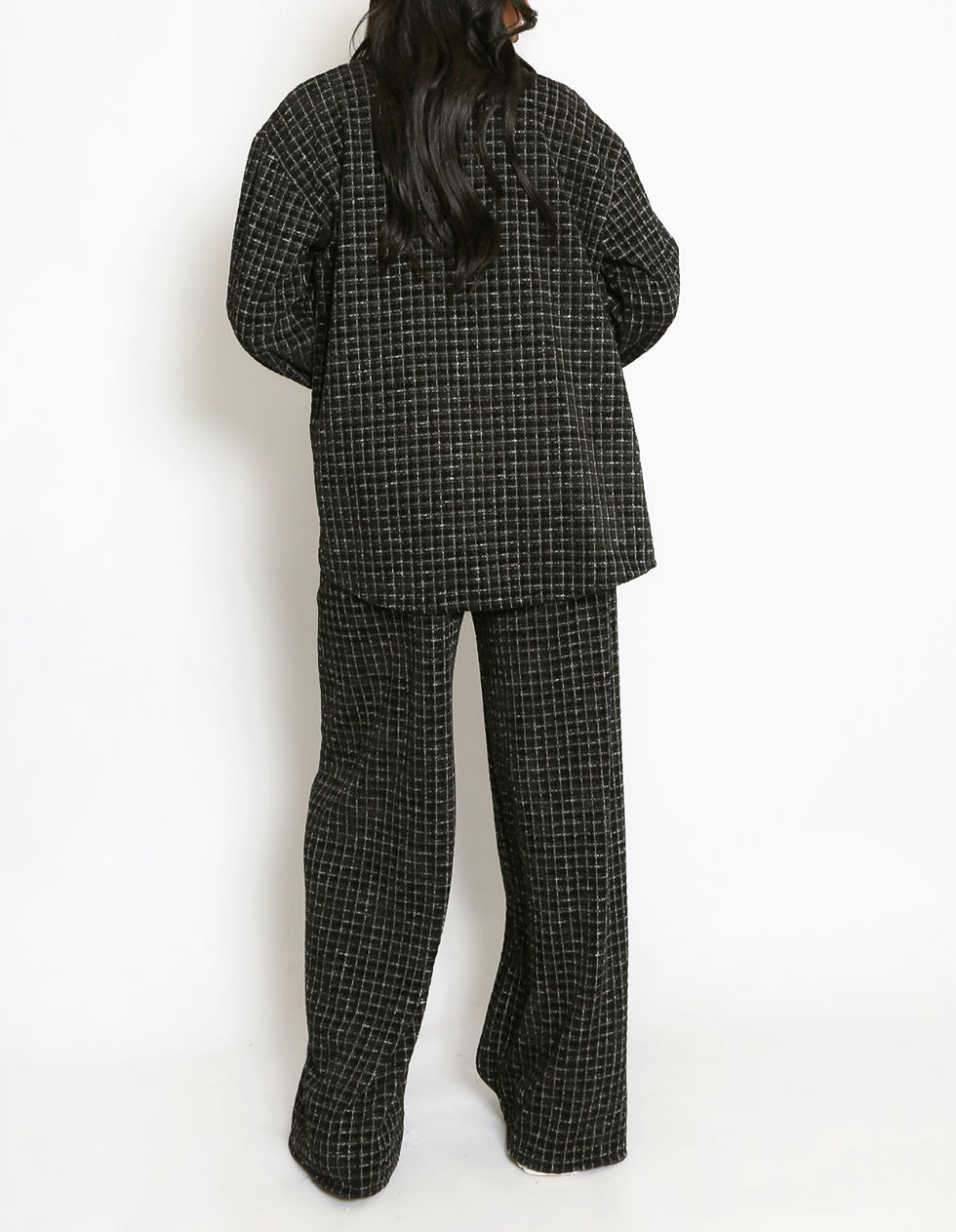 Thumbnail: Gazzo Black Tweed Check Blouse & Flared Trouser Set
