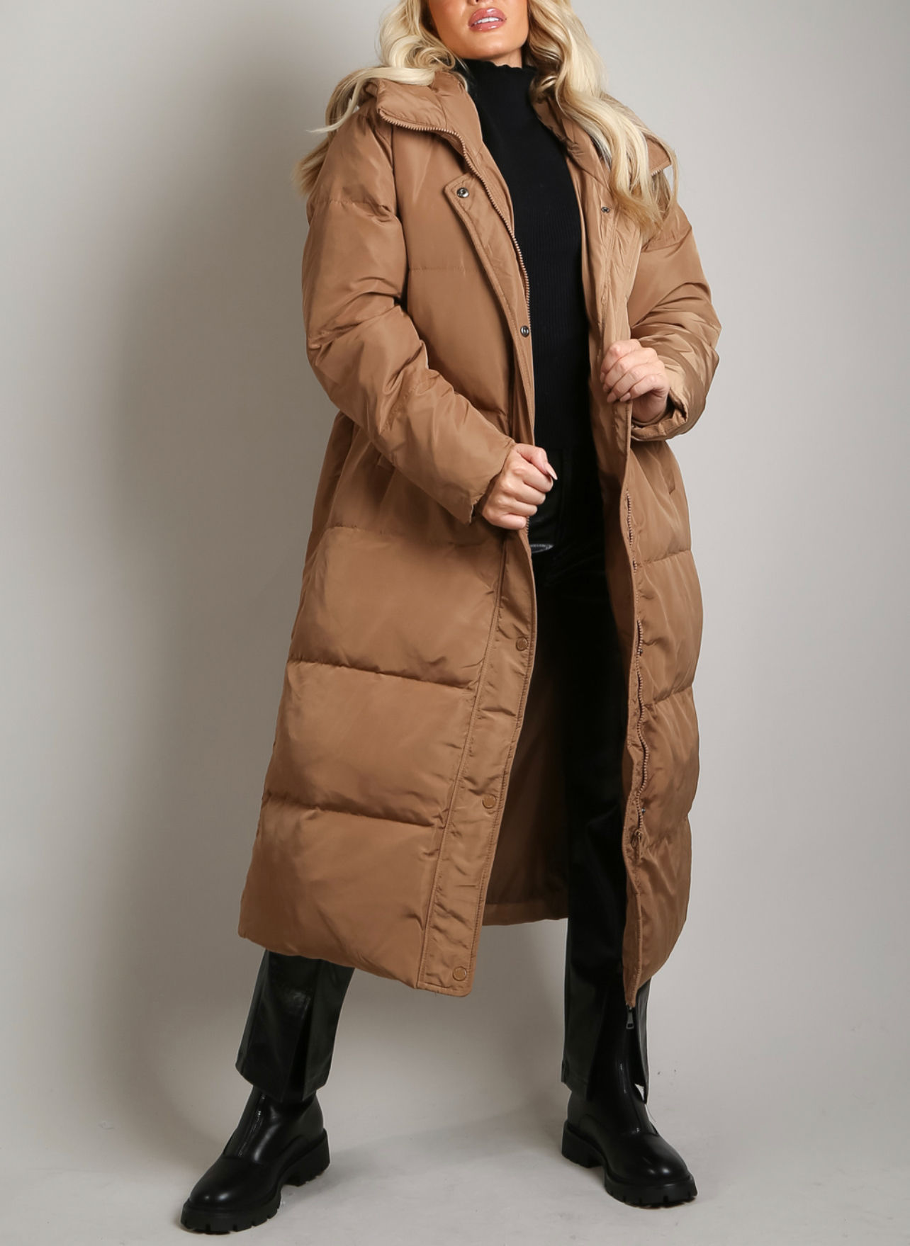 Kylie Beige Long Padded Parka Coat