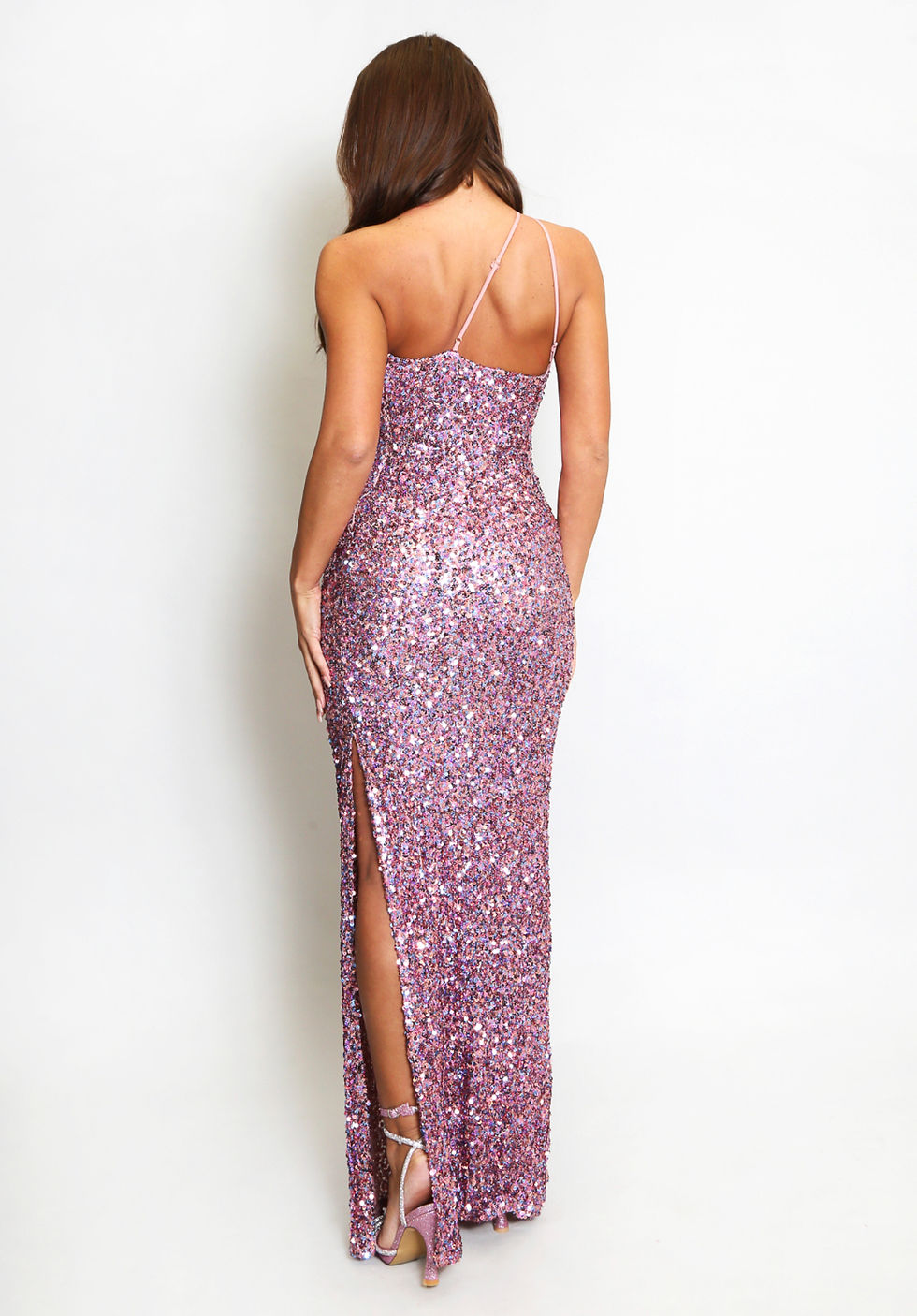 Thumbnail: Marcie Pink Sequin One Shoulder Slix Maxi Dress