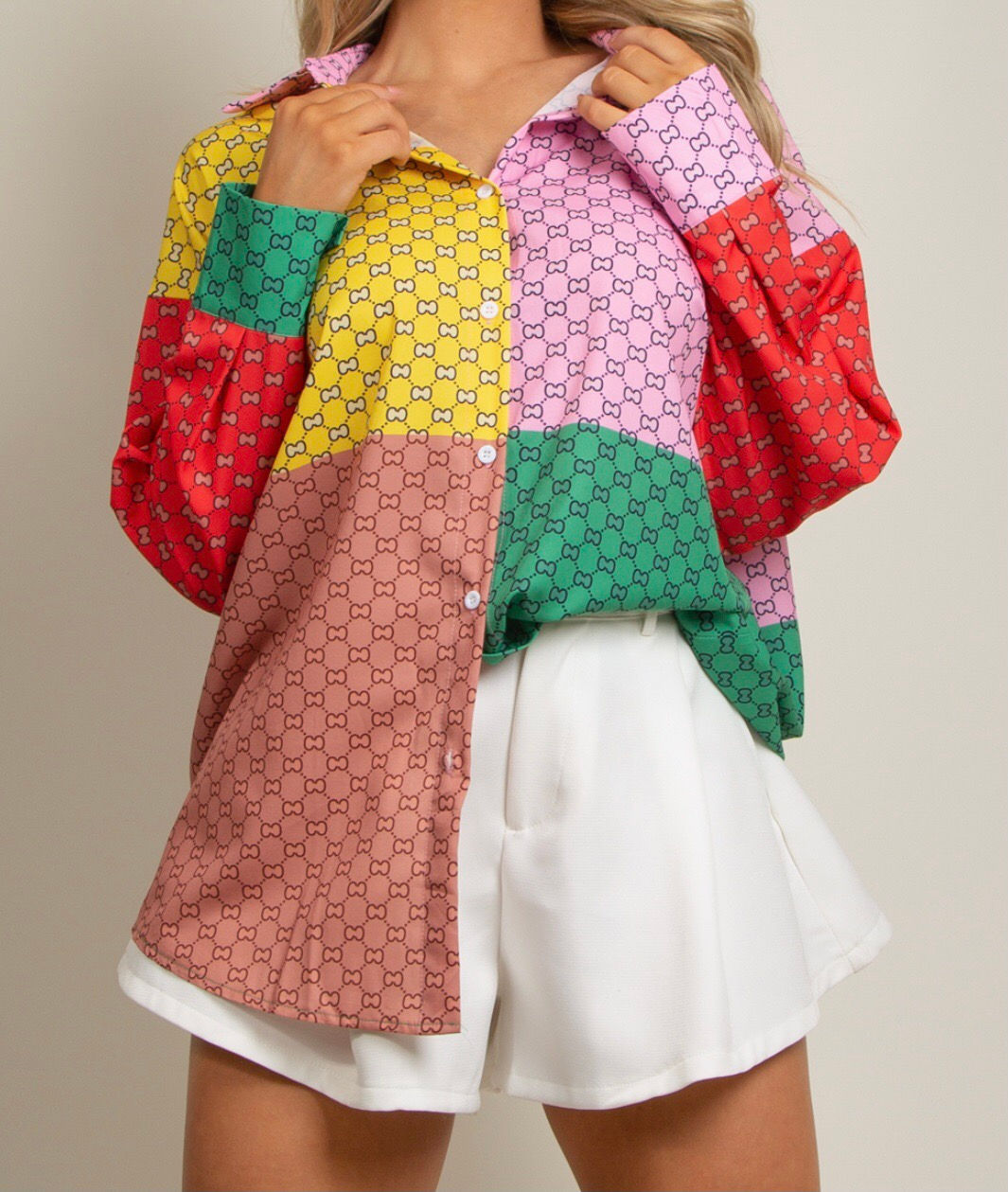 Brownie Contrast Print Longline Shirt