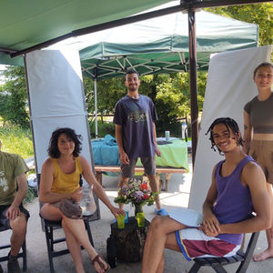 Conducting an interview with Vincent and Sabrine 